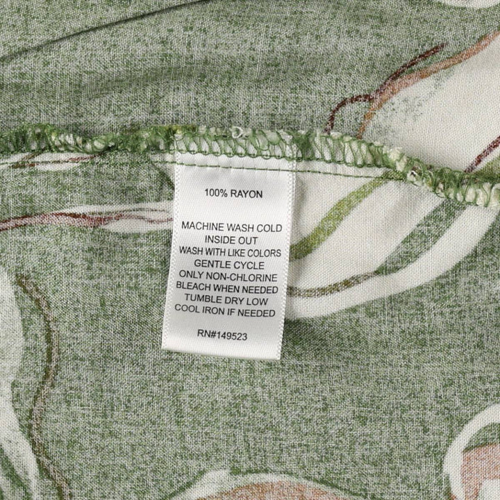 Alex and Jordan all-over leaf pattern long-sleeved rayon shirt, women's size L (approx.) Rayon green type Vintage Second Hand