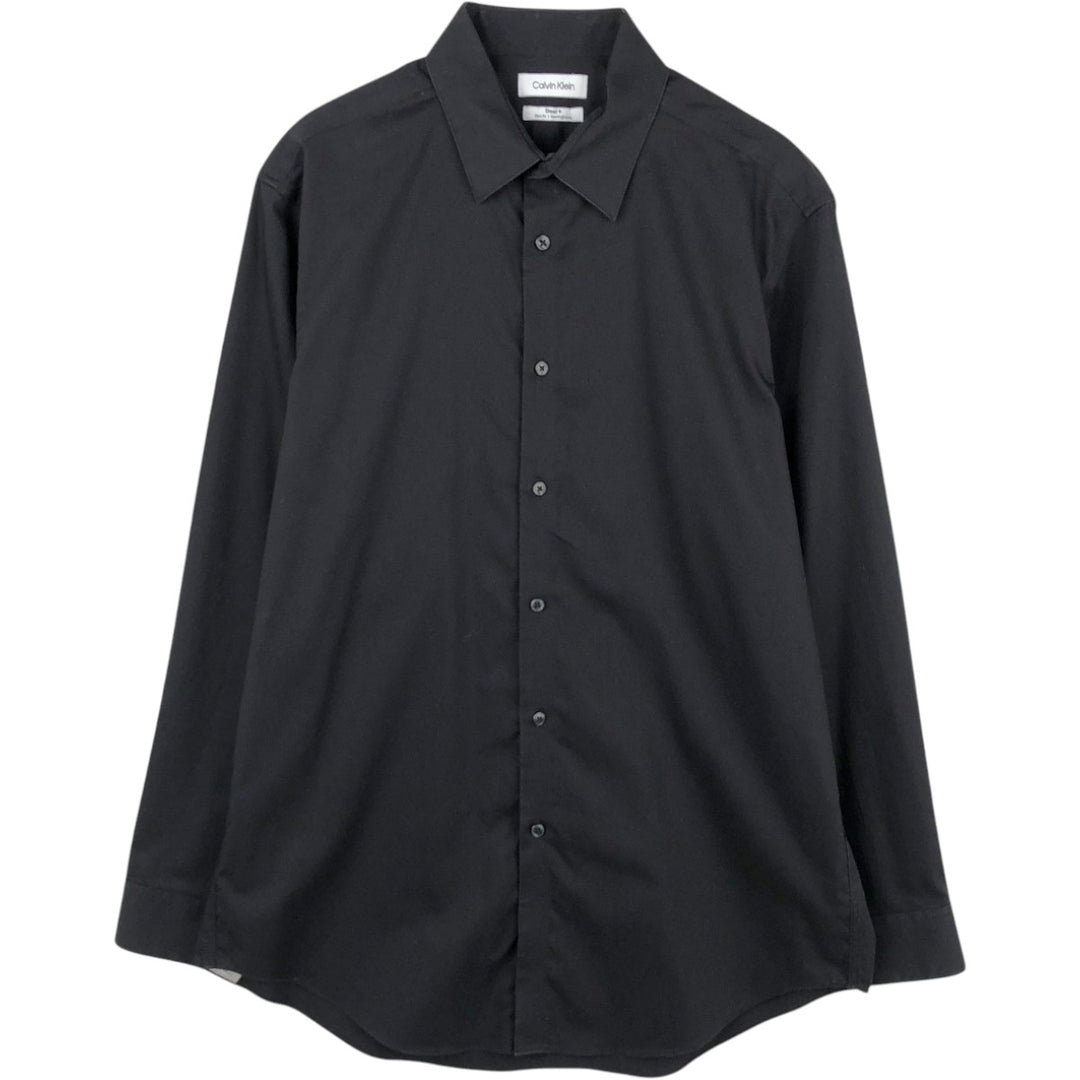 Calvin Klein Steel Slim Fit Herringbone Long-Sleeve Cotton Shirt (Men's Size L) cotton black type Vintage Second Hand