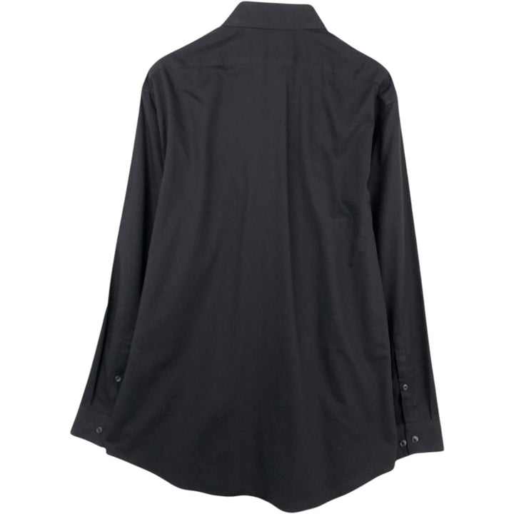 Calvin Klein Steel Slim Fit Herringbone Long-Sleeve Cotton Shirt (Men's Size L) cotton black type Vintage Second Hand