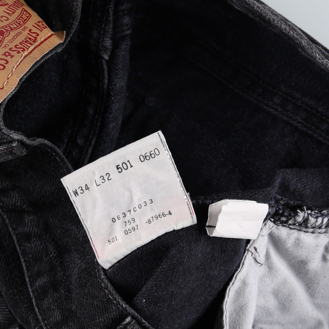 1990'S Levi's 501 0660 Black Denim Straight Leg Jeans, Made in USA, Men's Size W34 (approx.), Vintage cotton black type Vintage Second Hand