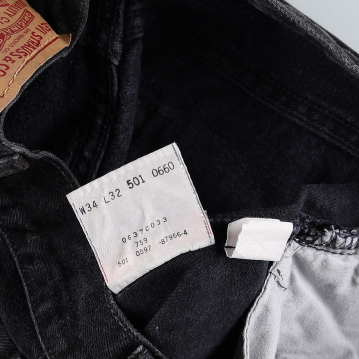 1990'S Levi's 501 0660 Black Denim Straight Leg Jeans, Made in USA, Men's Size W34 (approx.), Vintage cotton black type Vintage Second Hand