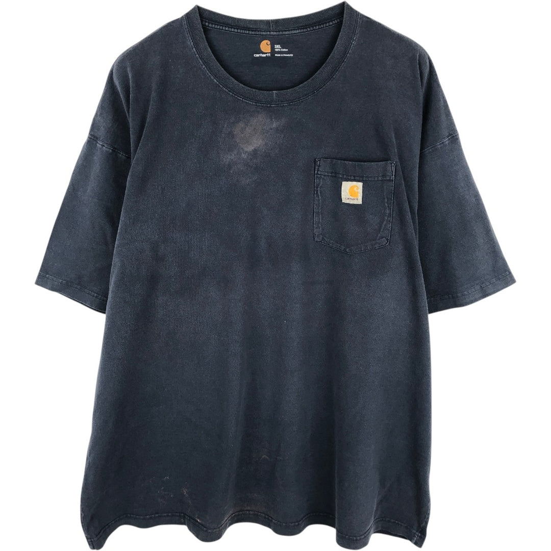 Carhartt plain short-sleeved t-shirt with a single logo pocket, men's size XXXL equivalent. cotton blue type Vintage Second Hand