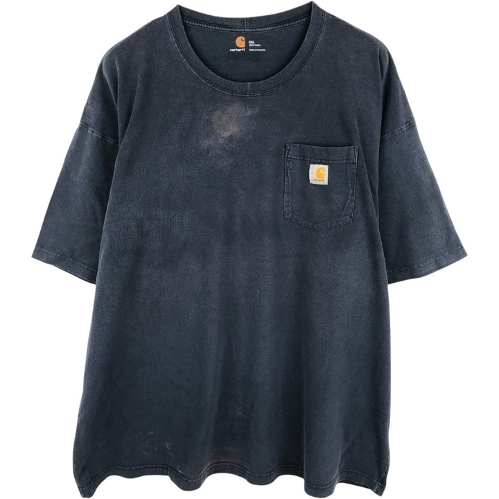 Carhartt plain short-sleeved t-shirt with a single logo pocket, men's size XXXL equivalent. cotton blue type Vintage Second Hand