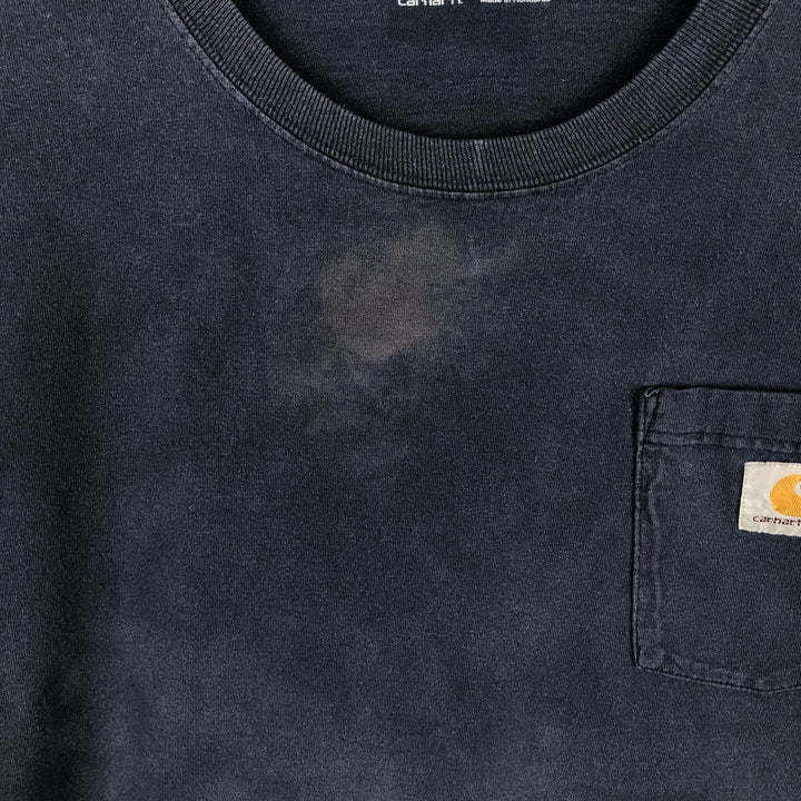 Carhartt plain short-sleeved t-shirt with a single logo pocket, men's size XXXL equivalent. cotton blue type Vintage Second Hand