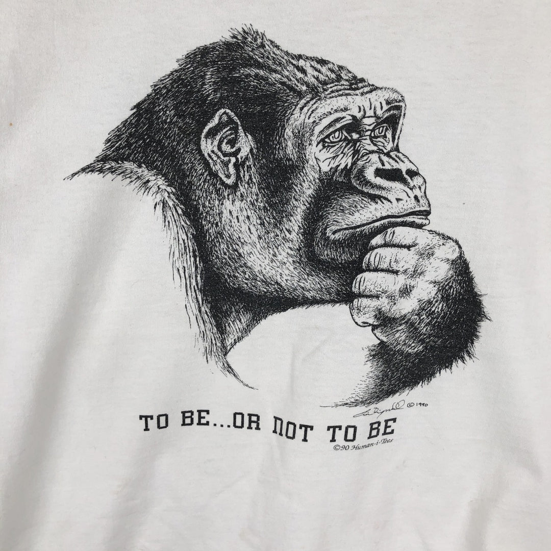 90'S Hanes Heavyweight Gorilla Pattern Animal T-Shirt, Made in USA, Men's XL equivalent, Vintage cotton white type Vintage Second Hand