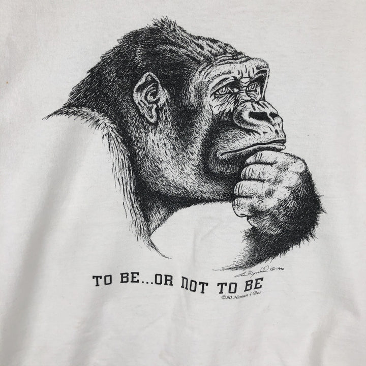90'S Hanes Heavyweight Gorilla Pattern Animal T-Shirt, Made in USA, Men's XL equivalent, Vintage cotton white type Vintage Second Hand