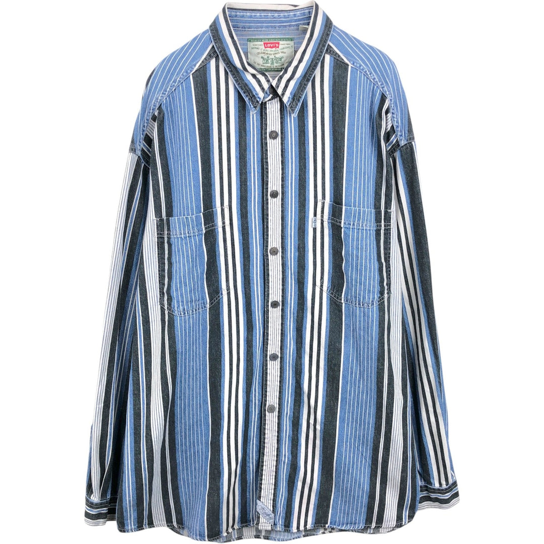 Levi's Stripe Pattern Multi-Stripe Long-Sleeve Denim Shirt, Men's Size XL (approx.) cotton blue type Vintage Second Hand