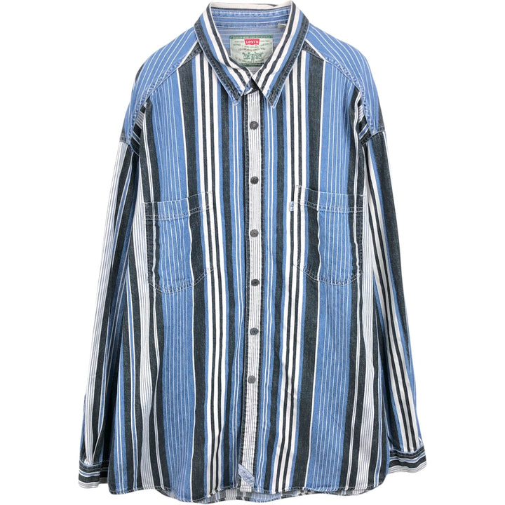 Levi's Stripe Pattern Multi-Stripe Long-Sleeve Denim Shirt, Men's Size XL (approx.) cotton blue type Vintage Second Hand