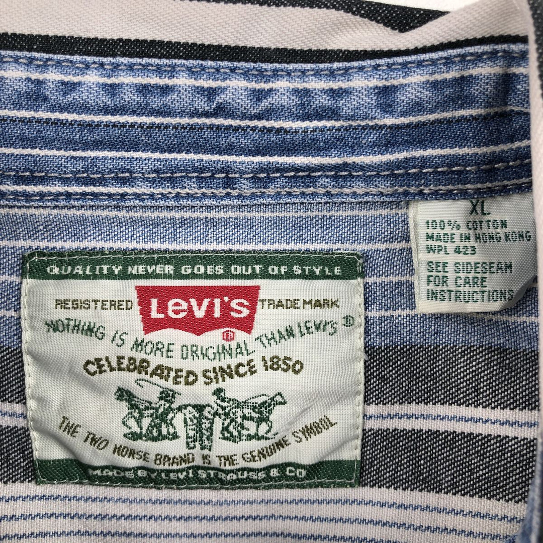 Levi's Stripe Pattern Multi-Stripe Long-Sleeve Denim Shirt, Men's Size XL (approx.) cotton blue type Vintage Second Hand