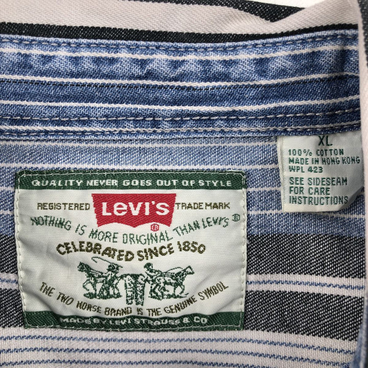 Levi's Stripe Pattern Multi-Stripe Long-Sleeve Denim Shirt, Men's Size XL (approx.) cotton blue type Vintage Second Hand