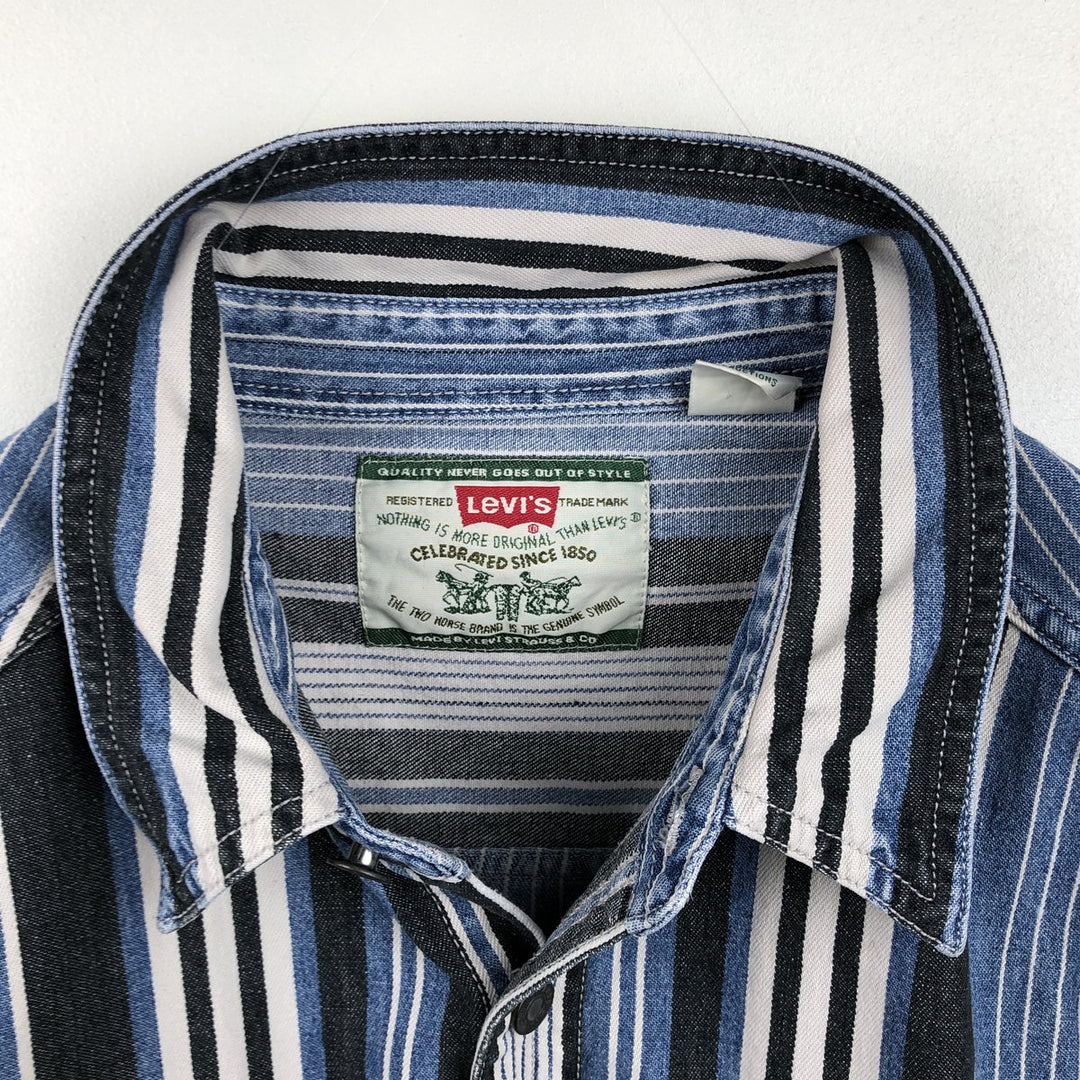 Levi's Stripe Pattern Multi-Stripe Long-Sleeve Denim Shirt, Men's Size XL (approx.) cotton blue type Vintage Second Hand