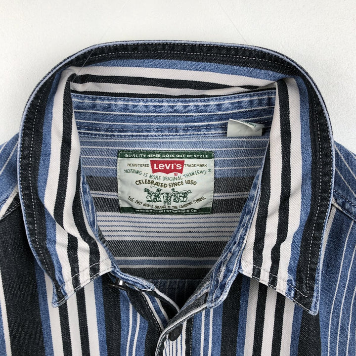 Levi's Stripe Pattern Multi-Stripe Long-Sleeve Denim Shirt, Men's Size XL (approx.) cotton blue type Vintage Second Hand