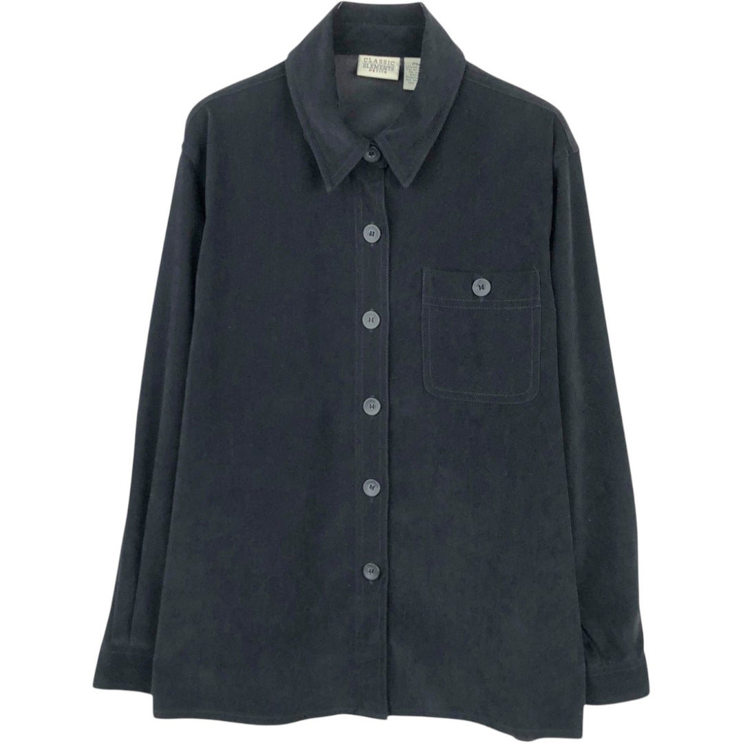 CLASSIC ELEMENTS PETITE Long-Sleeve Faux Suede Box Shirt (Women's Size M) polyester black type Vintage Second Hand