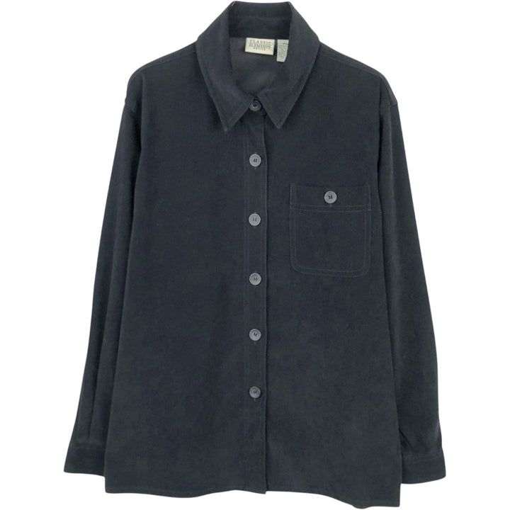 CLASSIC ELEMENTS PETITE Long-Sleeve Faux Suede Box Shirt (Women's Size M) polyester black type Vintage Second Hand