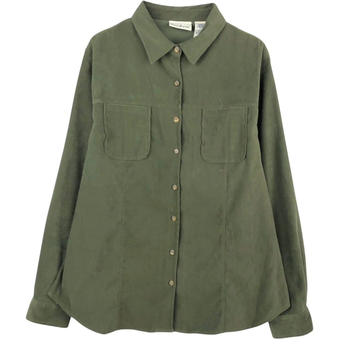 WHITE STAG STRETCH Long-Sleeve Faux Suede Shirt (Women's Size L) polyester Khaki type Vintage Second Hand