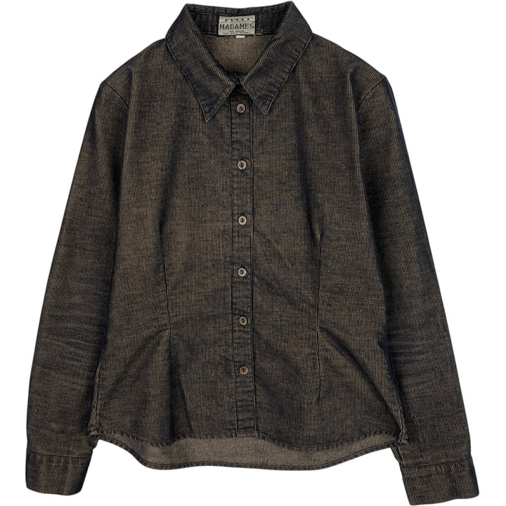 MADAME'S Long-Sleeve Corduroy Shirt, Women's Size M (approx.) cotton navy blue type Vintage Second Hand