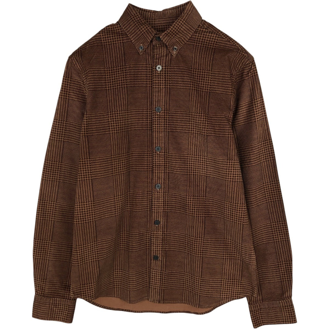 Glen check long-sleeved button-down corduroy shirt, women's size M (approx.) unclear brown type Vintage Second Hand