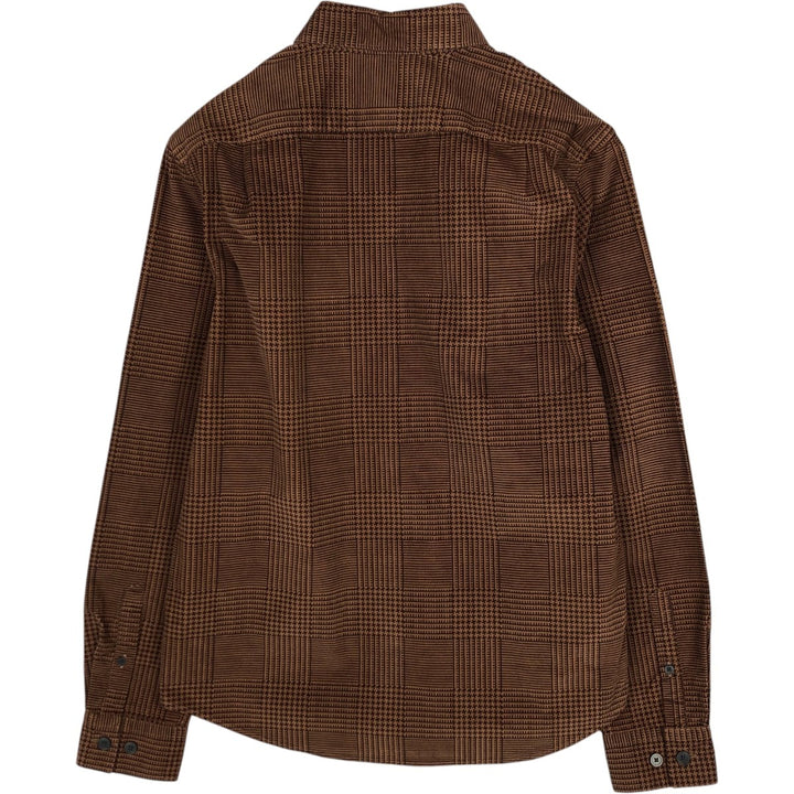 Glen check long-sleeved button-down corduroy shirt, women's size M (approx.) unclear brown type Vintage Second Hand