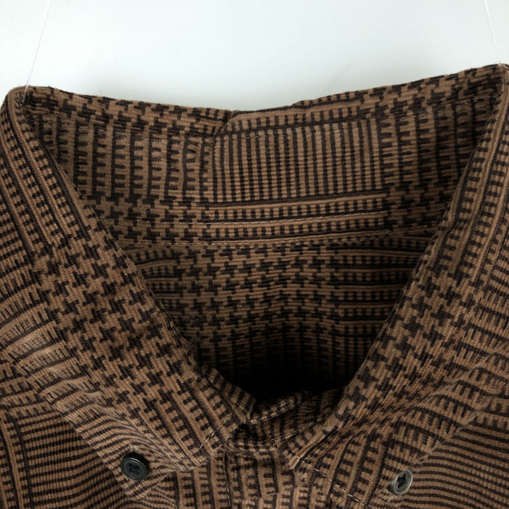 Glen check long-sleeved button-down corduroy shirt, women's size M (approx.) unclear brown type Vintage Second Hand