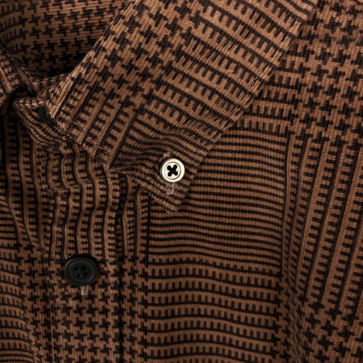 Glen check long-sleeved button-down corduroy shirt, women's size M (approx.) unclear brown type Vintage Second Hand