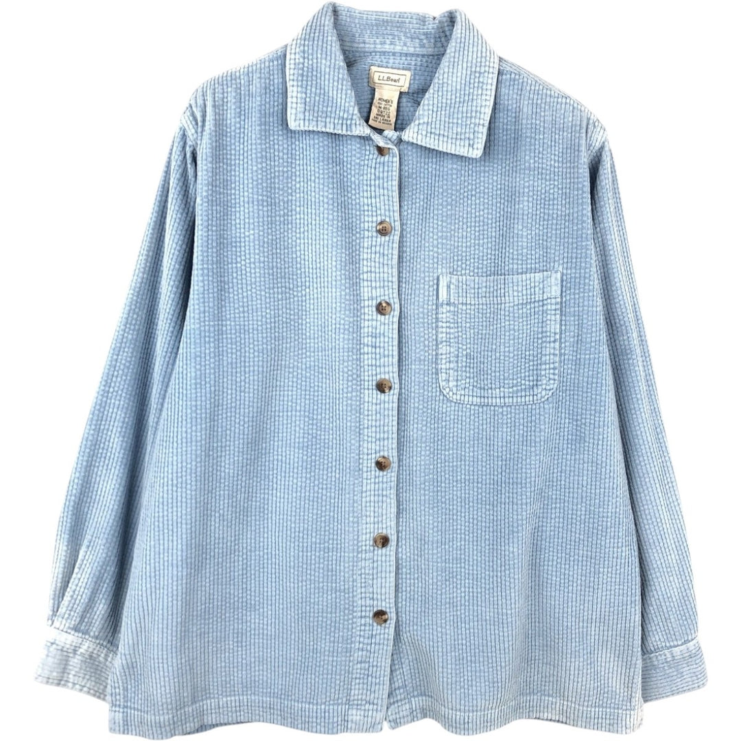 90s-00'S LL Bean Long-Sleeve Corduroy Boxy Shirt, Women's Size M (approx.), Vintage cotton Blue type light blue Vintage Second Hand