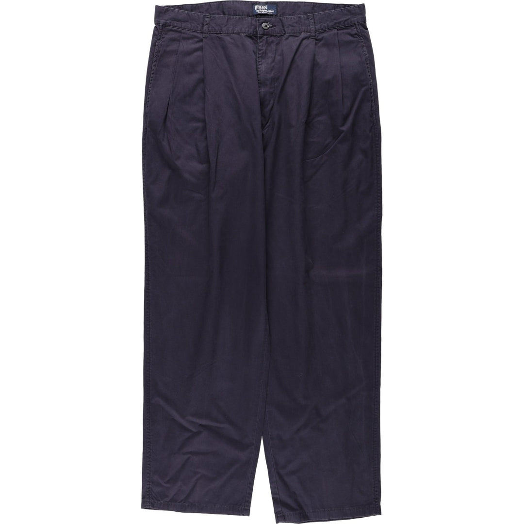 Ralph Lauren Polo by Ralph Lauren Two-Pleat Chino Pants, Men's Size W35 (approx.) cotton navy blue type Vintage Second Hand