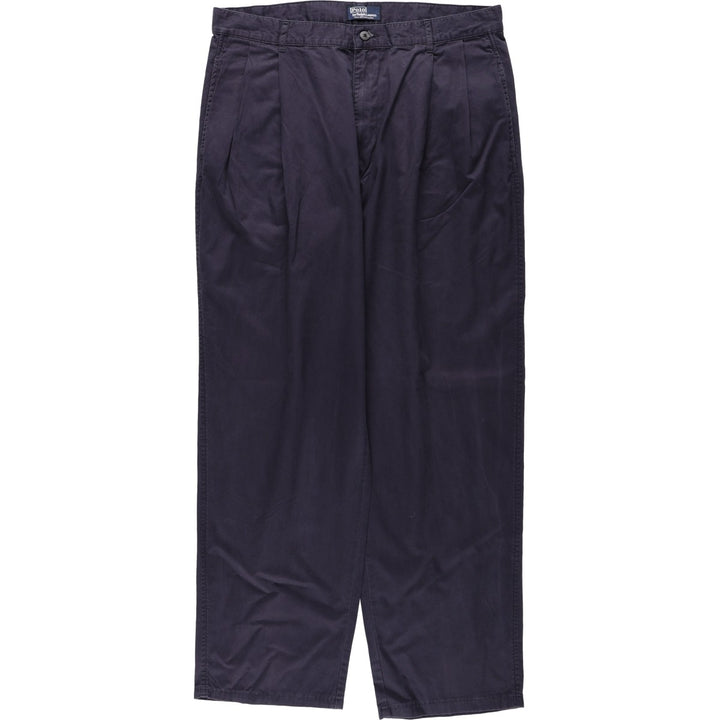 Ralph Lauren Polo by Ralph Lauren Two-Pleat Chino Pants, Men's Size W35 (approx.) cotton navy blue type Vintage Second Hand