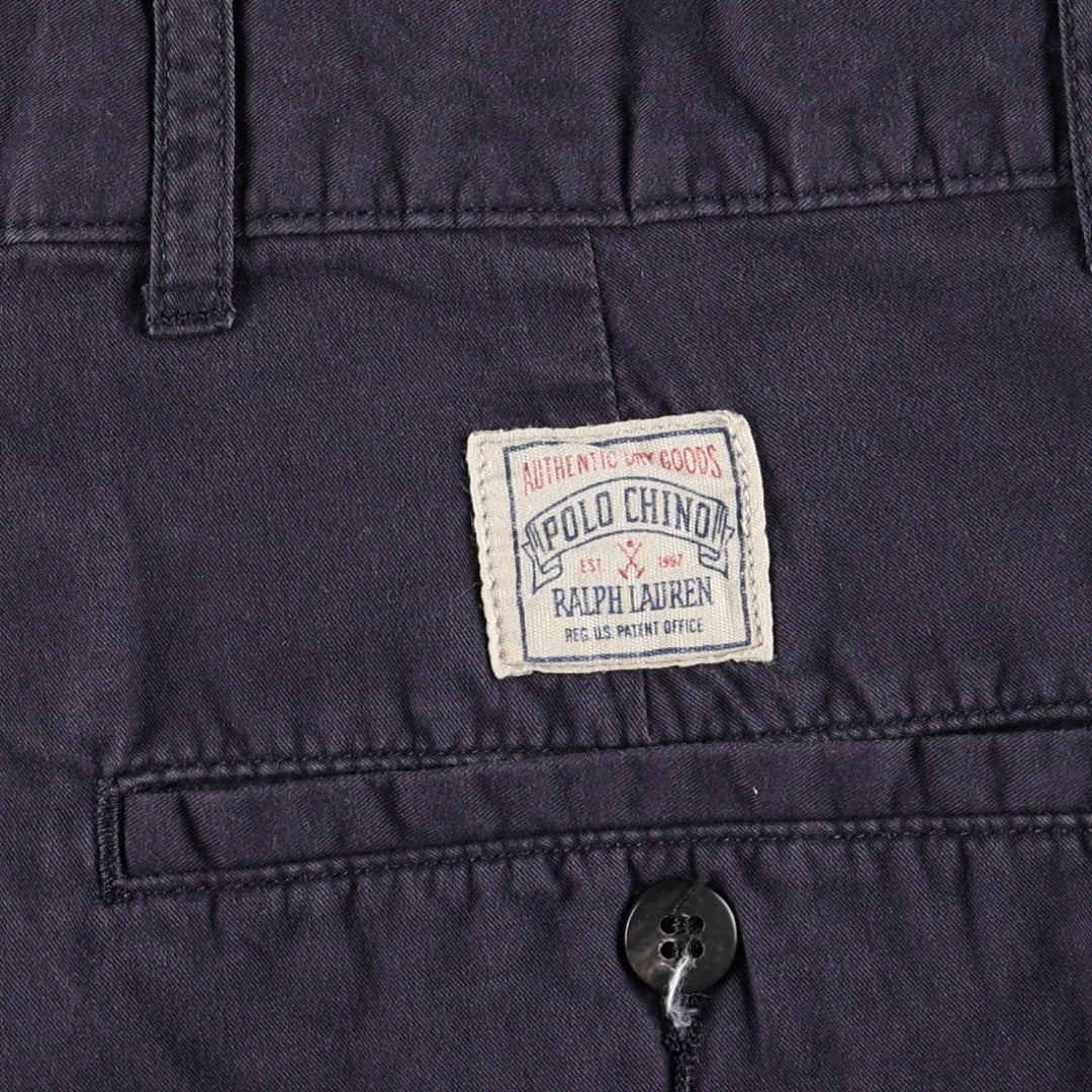 Ralph Lauren Polo by Ralph Lauren Two-Pleat Chino Pants, Men's Size W35 (approx.) cotton navy blue type Vintage Second Hand