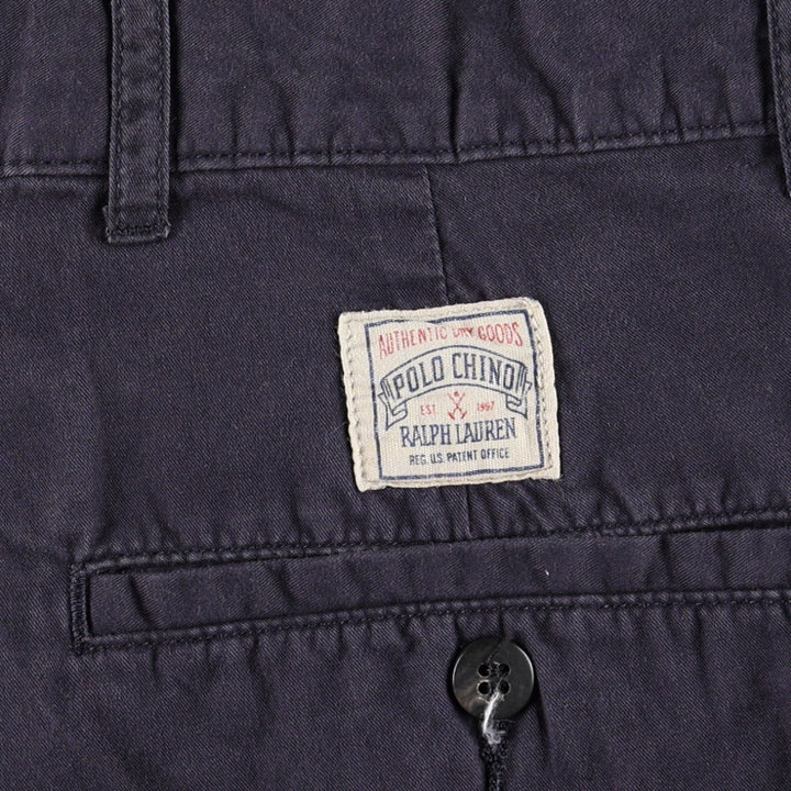 Ralph Lauren Polo by Ralph Lauren Two-Pleat Chino Pants, Men's Size W35 (approx.) cotton navy blue type Vintage Second Hand