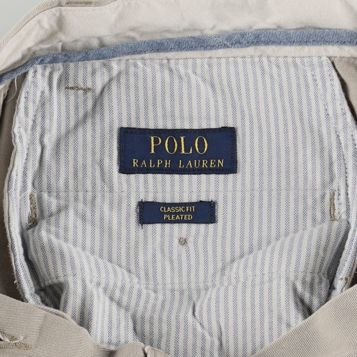 Ralph Lauren POLO RALPH LAUREN CLASSIC FIT PLEATED Chino Pants, Men's Size W33 (approx.) cotton Beige type Vintage Second Hand