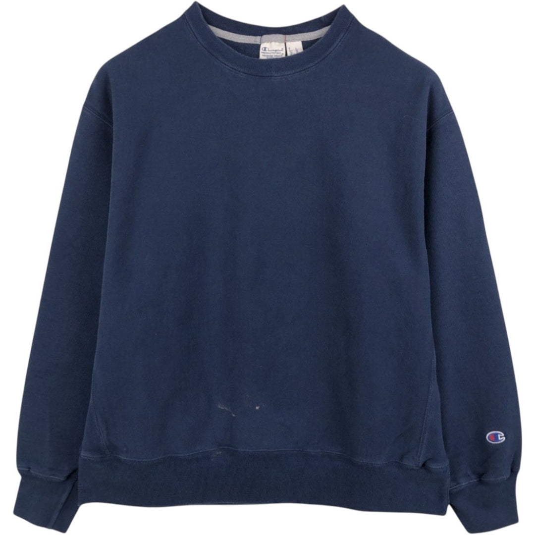 Champion REVERSE WEAVE WARM UP Plain Blank Sweatshirt (Men's Size L) cotton navy blue type Vintage Second Hand