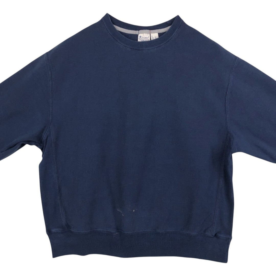 Champion REVERSE WEAVE WARM UP Plain Blank Sweatshirt (Men's Size L) cotton navy blue type Vintage Second Hand