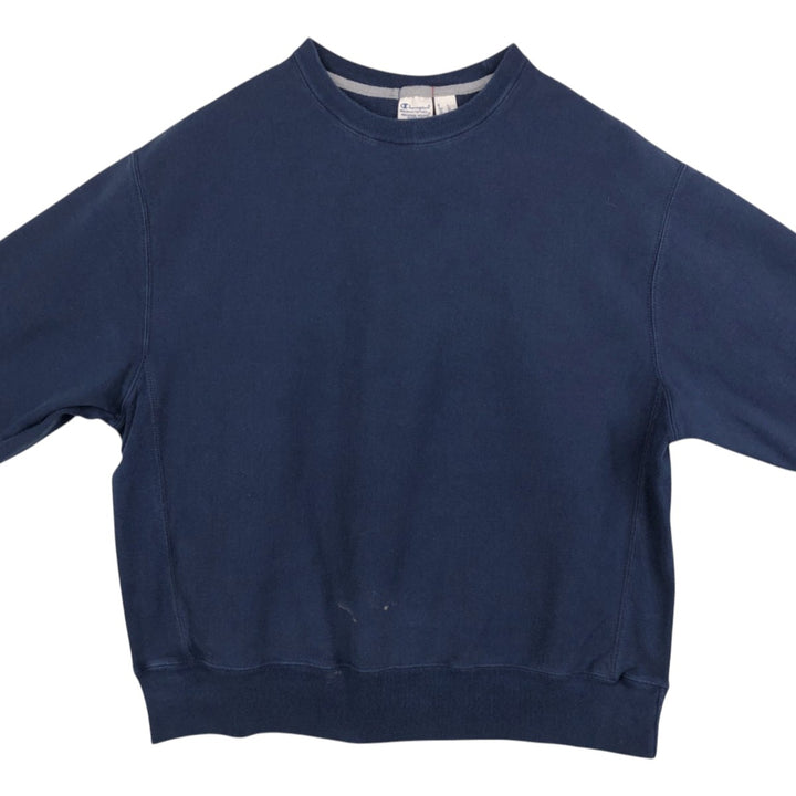 Champion REVERSE WEAVE WARM UP Plain Blank Sweatshirt (Men's Size L) cotton navy blue type Vintage Second Hand