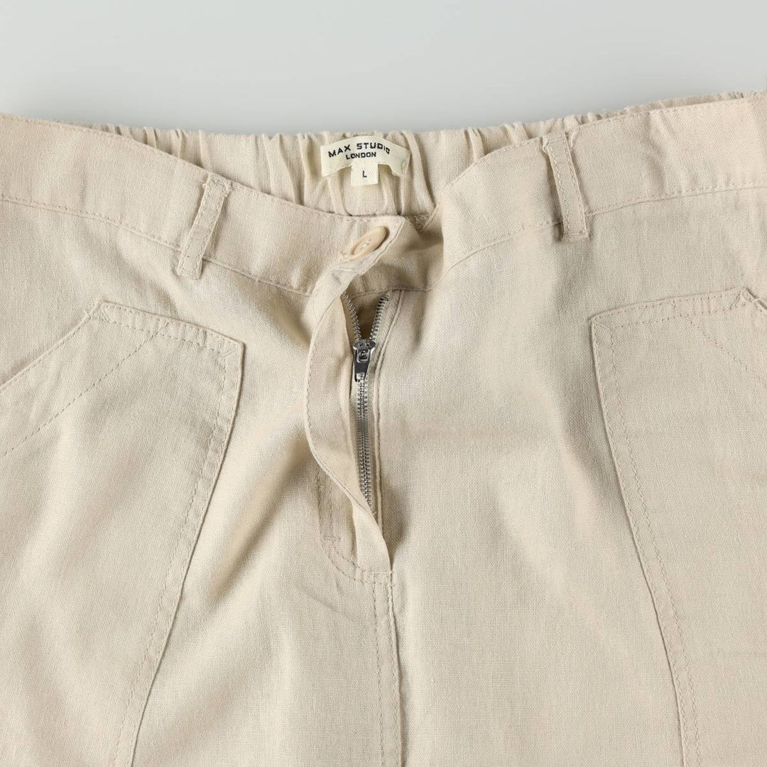 MAX STUDIO Linen x Rayon Long A-line Skirt, Women's Size L (approx.) linen unbleached Vintage Second Hand