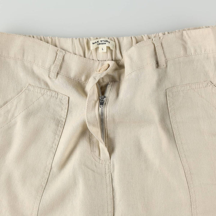 MAX STUDIO Linen x Rayon Long A-line Skirt, Women's Size L (approx.) linen unbleached Vintage Second Hand