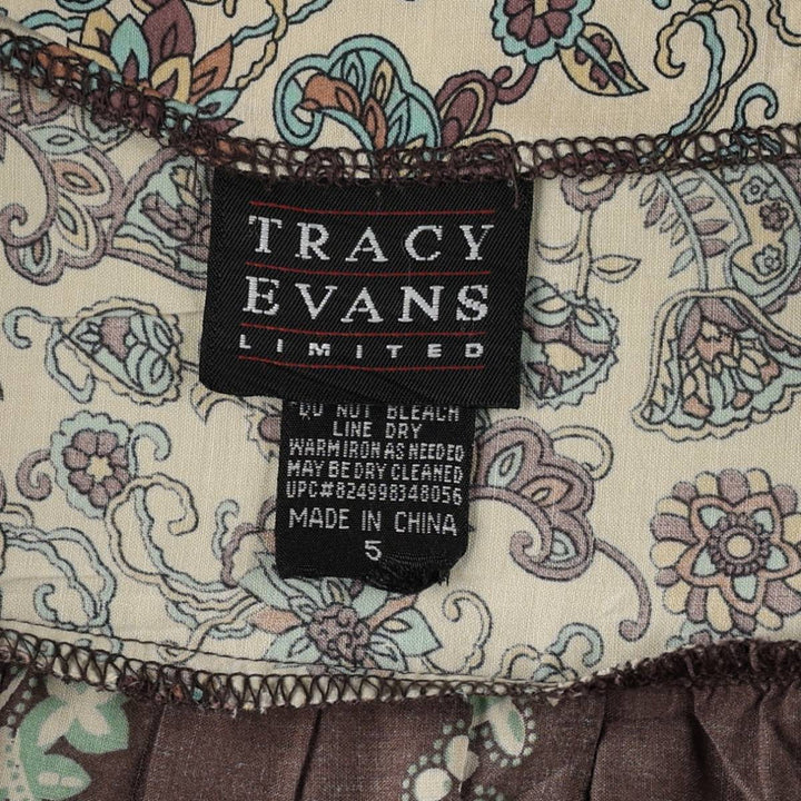 TRACY EVANS LIMITED All-over Paisley and Botanical Pattern Cotton Long Tiered Skirt (Women's Size L) cotton brown type Vintage Second Hand