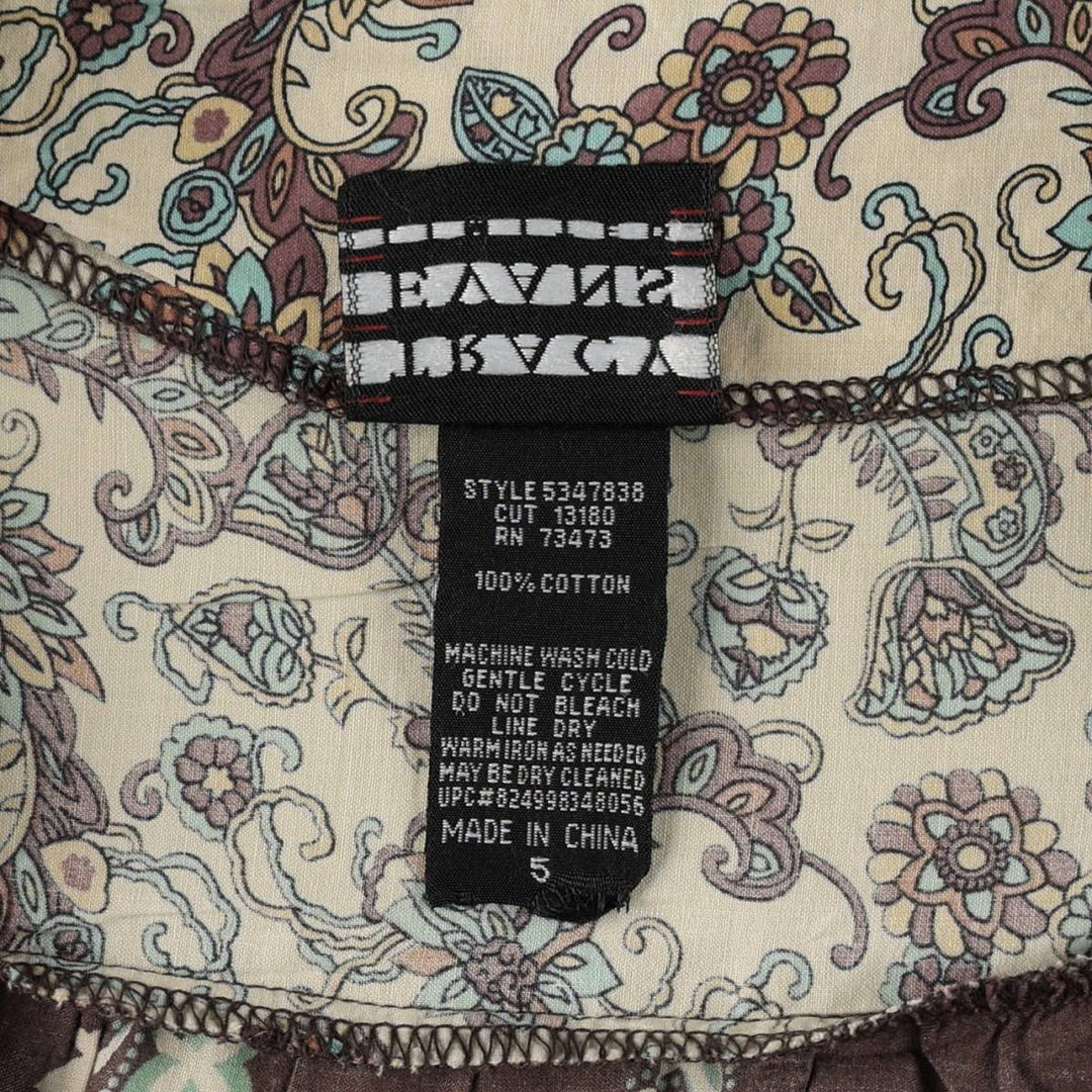 TRACY EVANS LIMITED All-over Paisley and Botanical Pattern Cotton Long Tiered Skirt (Women's Size L) cotton brown type Vintage Second Hand