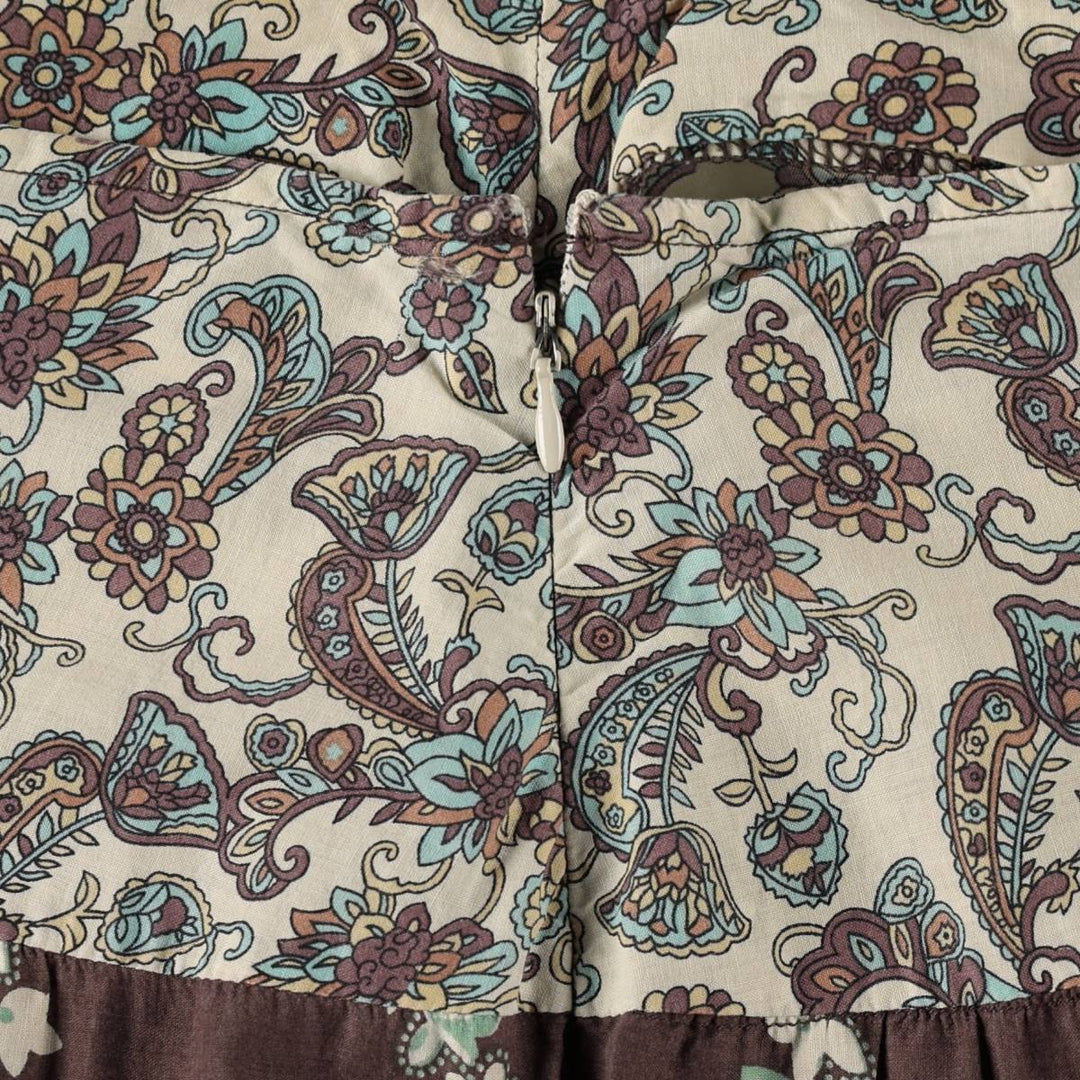 TRACY EVANS LIMITED All-over Paisley and Botanical Pattern Cotton Long Tiered Skirt (Women's Size L) cotton brown type Vintage Second Hand