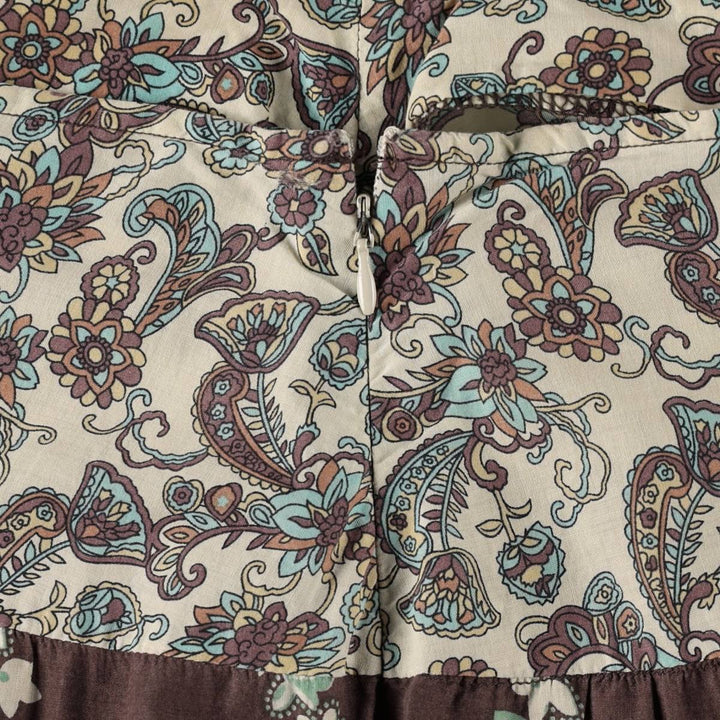 TRACY EVANS LIMITED All-over Paisley and Botanical Pattern Cotton Long Tiered Skirt (Women's Size L) cotton brown type Vintage Second Hand