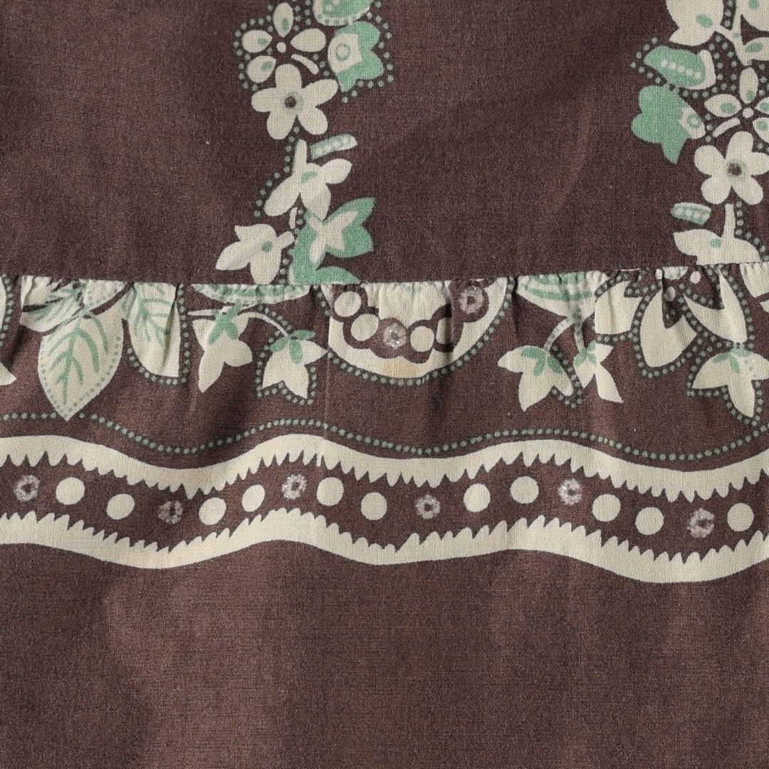 TRACY EVANS LIMITED All-over Paisley and Botanical Pattern Cotton Long Tiered Skirt (Women's Size L) cotton brown type Vintage Second Hand