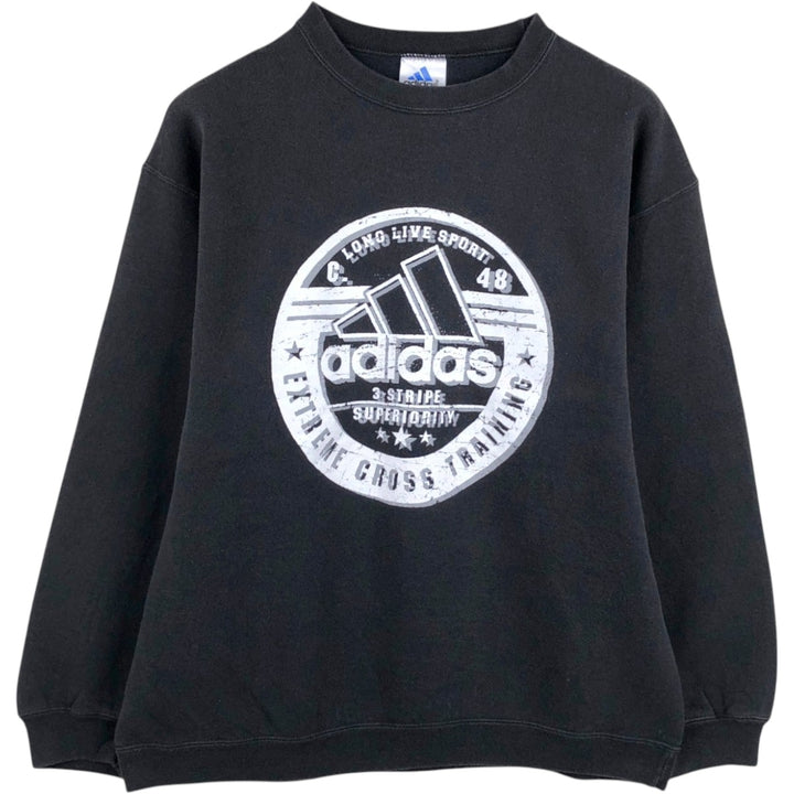 Adidas sweatshirt, made in the USA, men's size L (equivalent), crew neck. cotton black type Vintage Second Hand