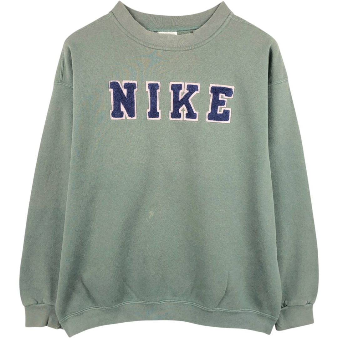 90'S Nike Logo Sweatshirt, Made in USA, Men's L Size, Vintage cotton green type Vintage Second Hand
