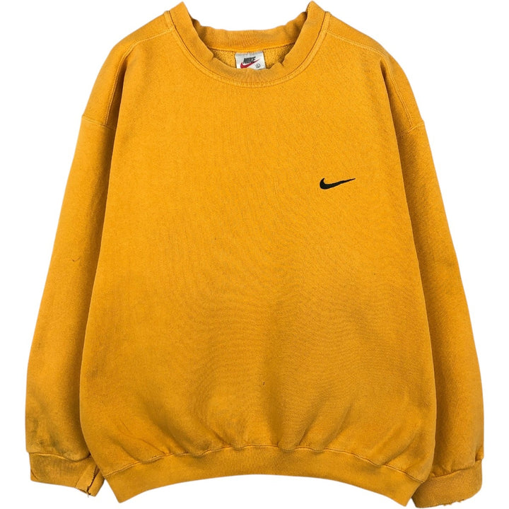 90'S Nike One Point Logo Sweatshirt Trainer Made in USA Men's L Size Vintage cotton yellow type Vintage Second Hand