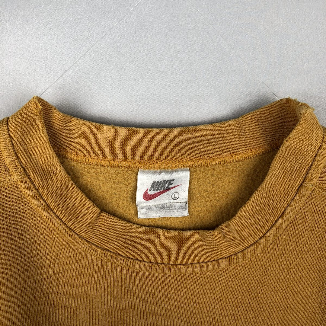 90'S Nike One Point Logo Sweatshirt Trainer Made in USA Men's L Size Vintage cotton yellow type Vintage Second Hand