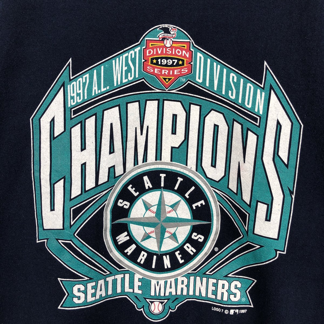90'S Jerzees MLB Seattle Mariners Logo Sweatshirt, Made in USA, Men's XL equivalent, Vintage cotton navy blue type Vintage Second Hand