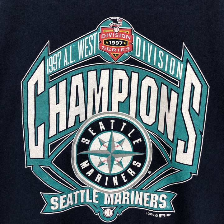 90'S Jerzees MLB Seattle Mariners Logo Sweatshirt, Made in USA, Men's XL equivalent, Vintage cotton navy blue type Vintage Second Hand