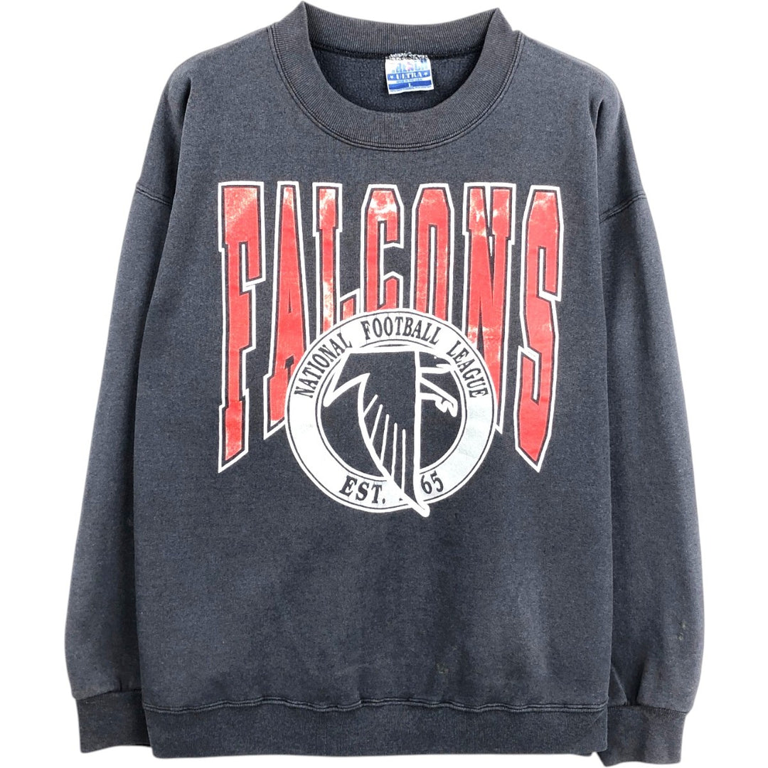 90'S TRENCH ULTRA NFL Atlanta Falcons Print Sweatshirt, Made in USA, Men's Size L (approx.) cotton Charcoal Vintage Second Hand