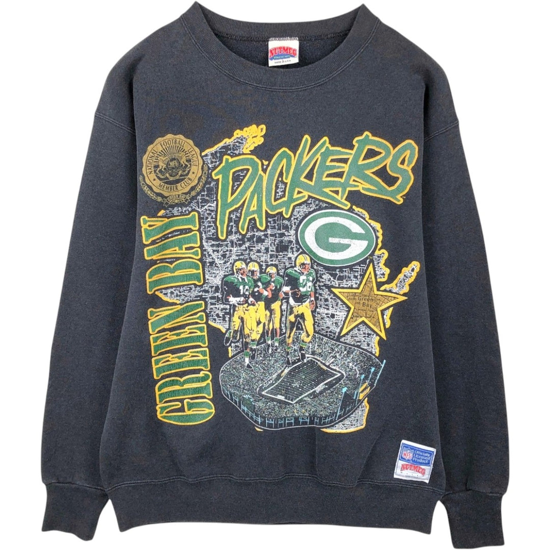 90'S NUTMEG NFL Green Bay Packers Logo Sweatshirt, Made in USA, Men's Size L (approx.), Vintage cotton black type Vintage Second Hand