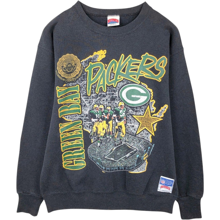 90'S NUTMEG NFL Green Bay Packers Logo Sweatshirt, Made in USA, Men's Size L (approx.), Vintage cotton black type Vintage Second Hand