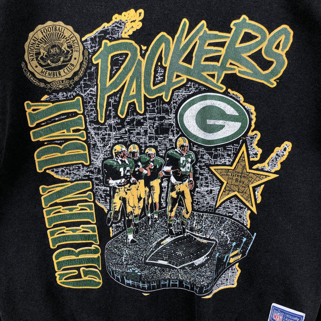90'S NUTMEG NFL Green Bay Packers Logo Sweatshirt, Made in USA, Men's Size L (approx.), Vintage cotton black type Vintage Second Hand